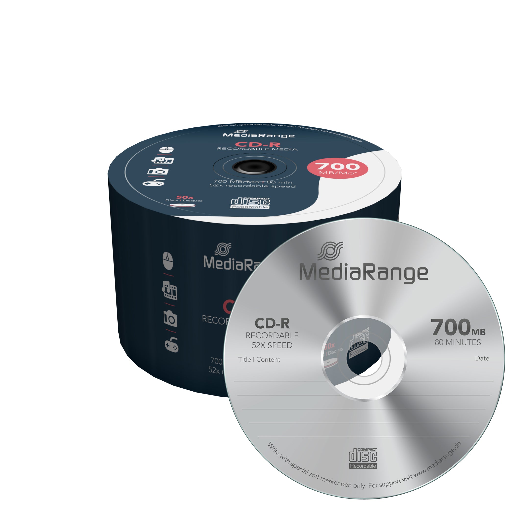 MR207 MediaRange CD-R 700MB, 80min, 52x speed, 50-Pack