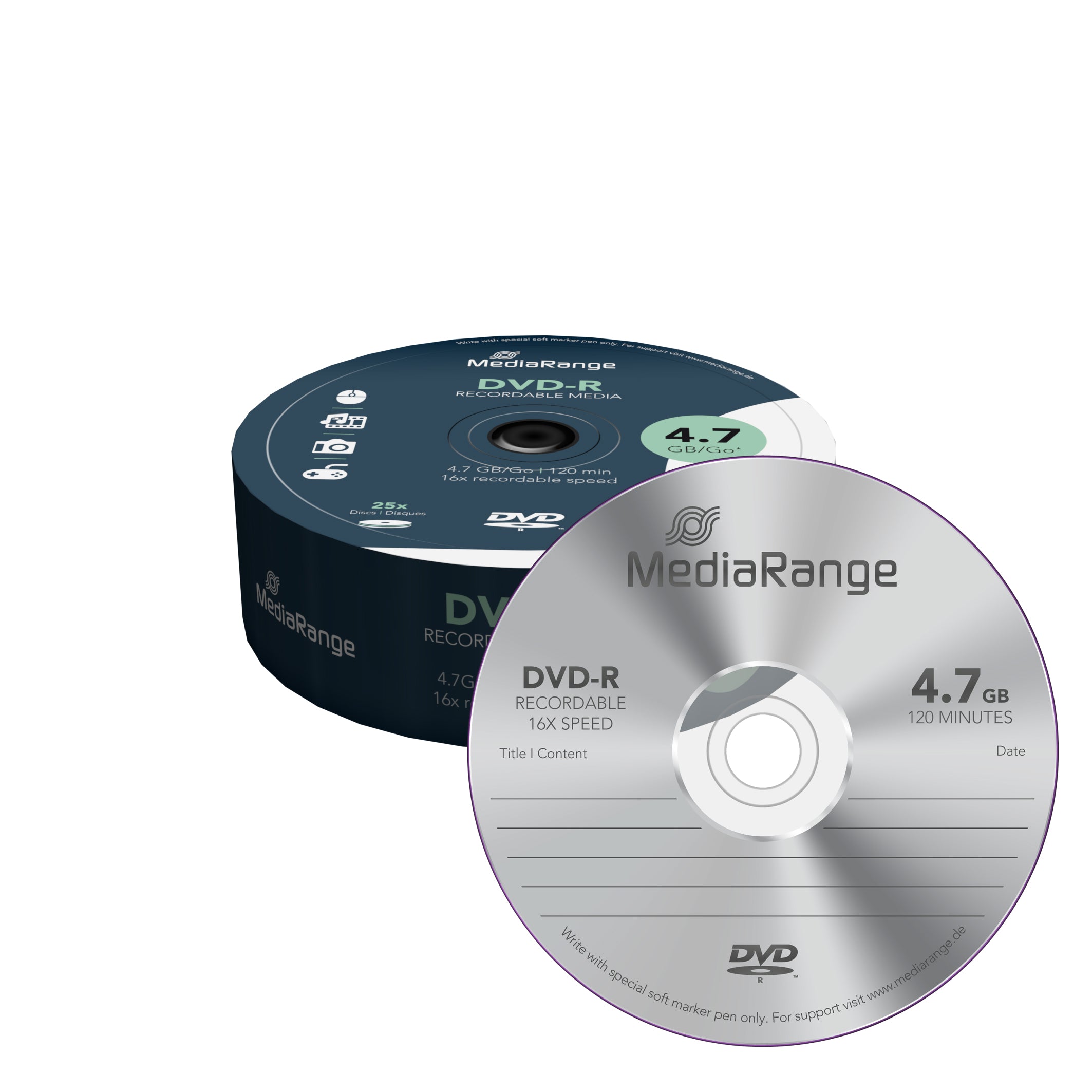 MR403  MediaRange DVD-R 4.7GB, 120min, 16x speed, 25-Pack