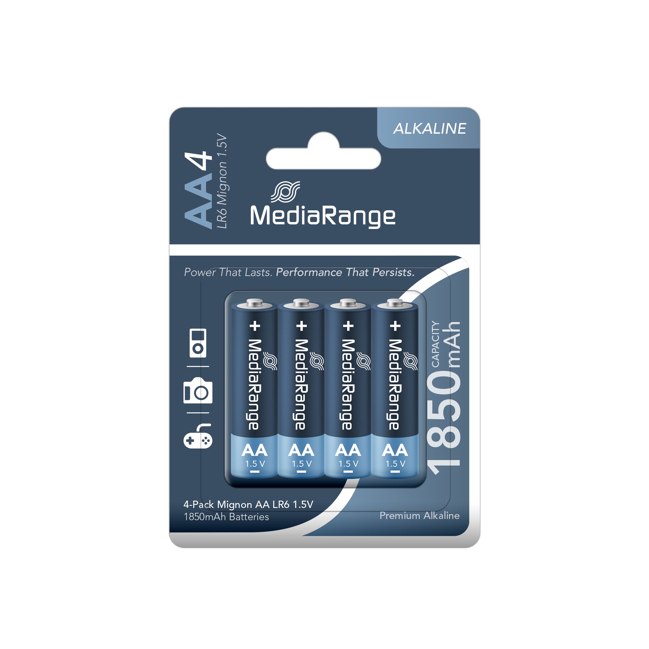 MRBAT104  MediaRange Premium Alkaline Batteries, AA, LR6, 1.5V, Pack 4