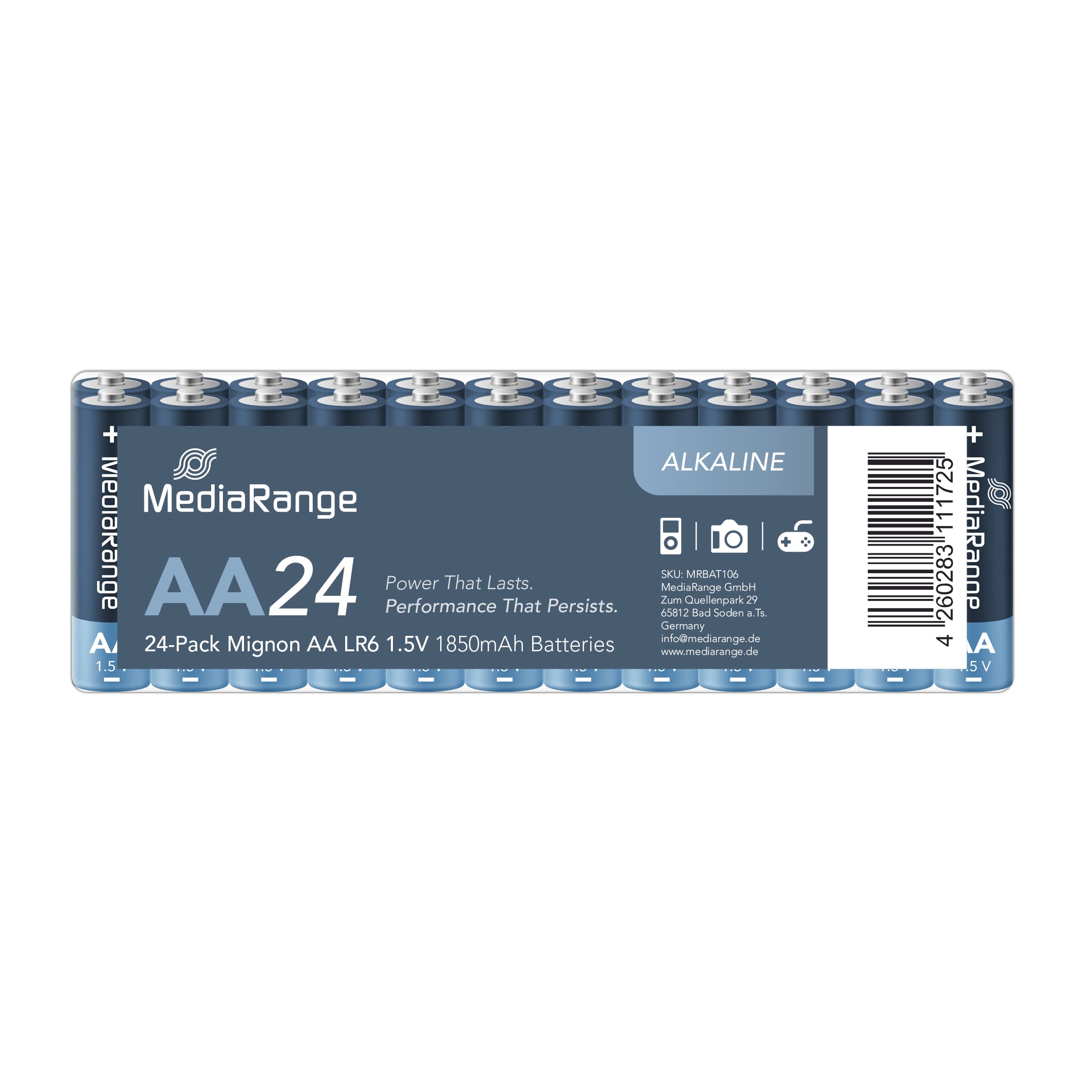 MRBAT106 MediaRange Premium Alkaline Batteries, AA, LR6, 1.5V, Pack 24