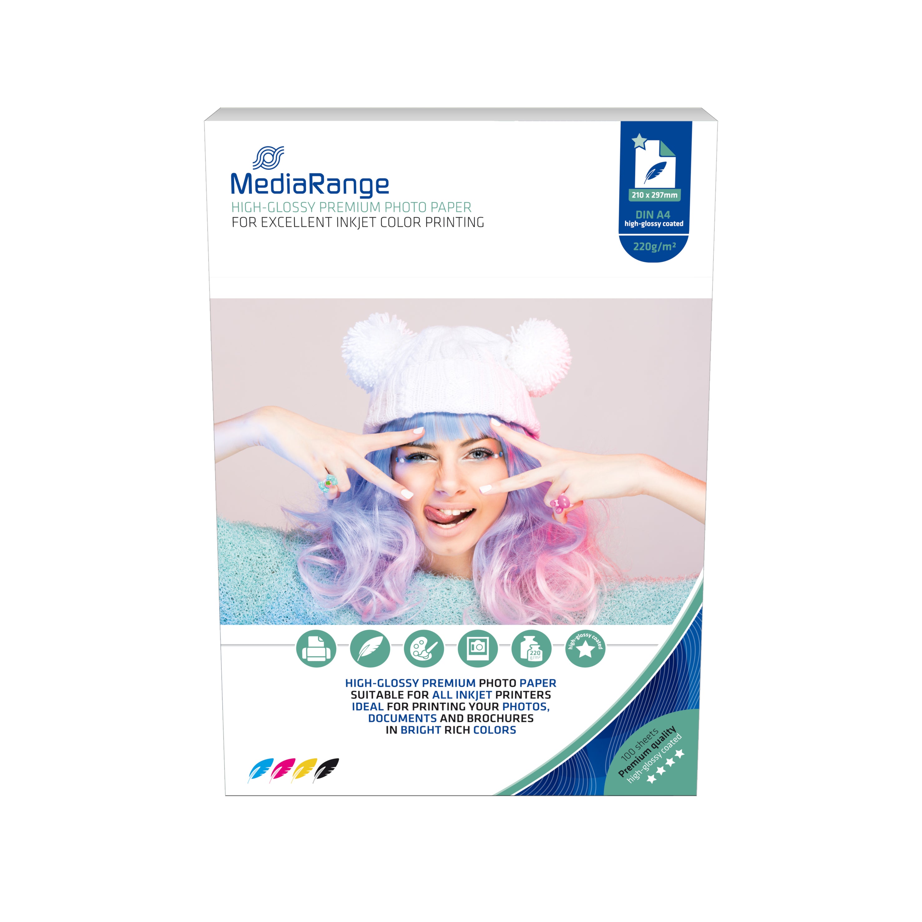 MRINK103 MediaRange 210 x 297mm Photo paper for inkjet printers, high-glossy, 220g, 100 sheets