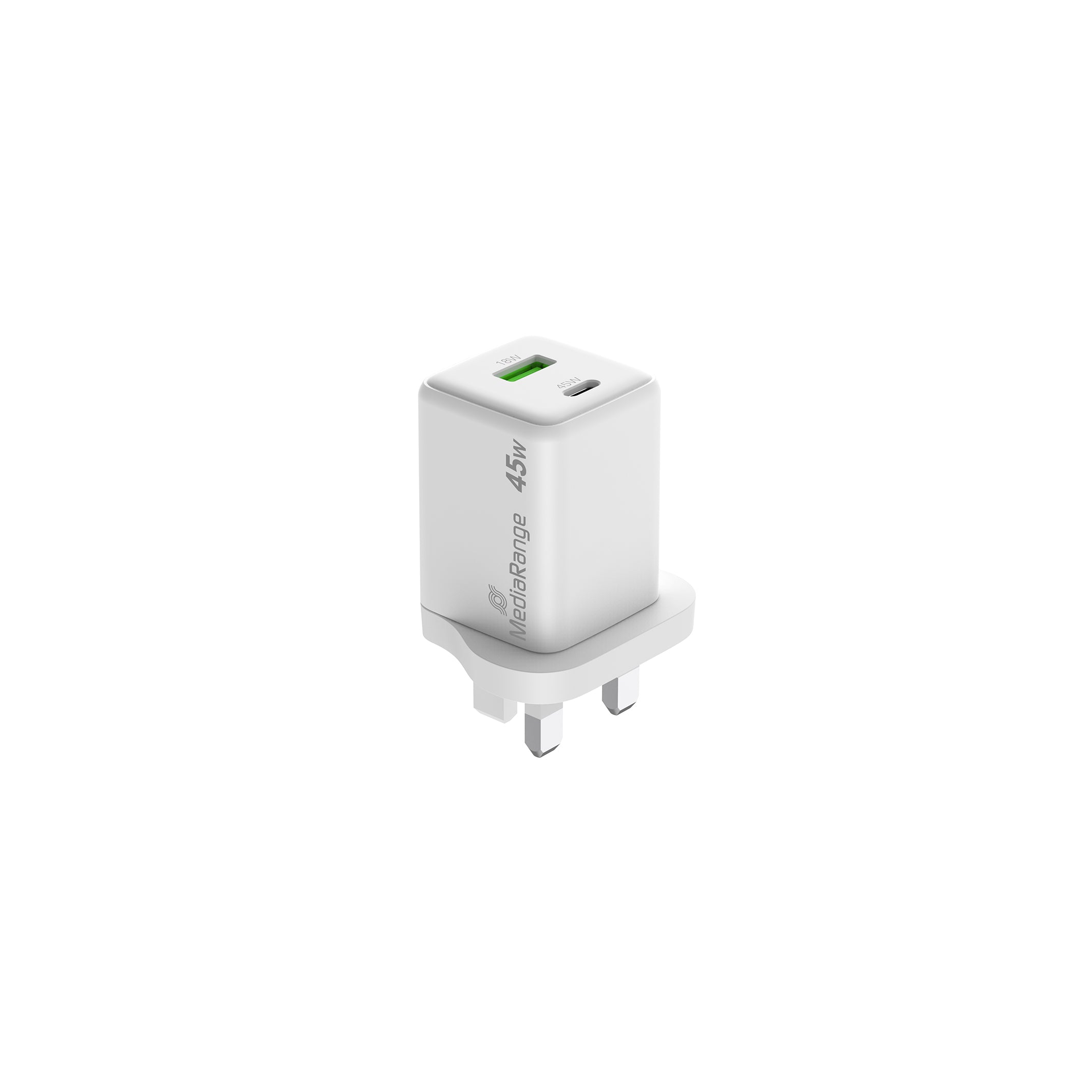 MRMA113 MediaRange 45W GaN Fast Charging Adapter (UK-Plug), 1x USB-C® and 1 x USB-A