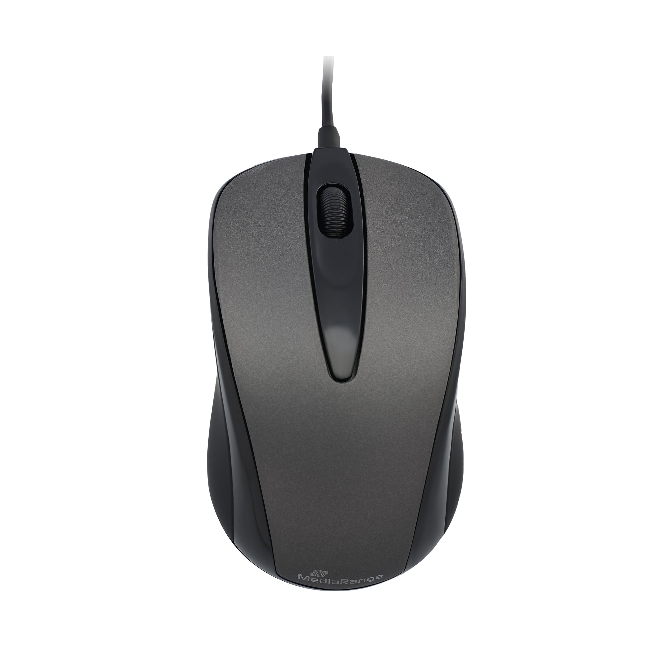 MROS201 MediaRange Wired Optical 3-Button Mouse with Scroll-Wheel, 1.000 dpi, Symmetrical, 1.5m Cable, Black/Grey