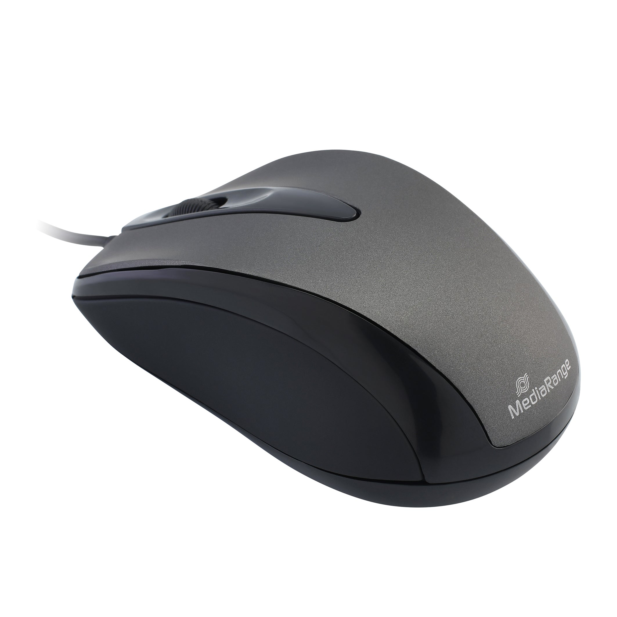 MROS201 MediaRange Wired Optical 3-Button Mouse with Scroll-Wheel, 1.000 dpi, Symmetrical, 1.5m Cable, Black/Grey