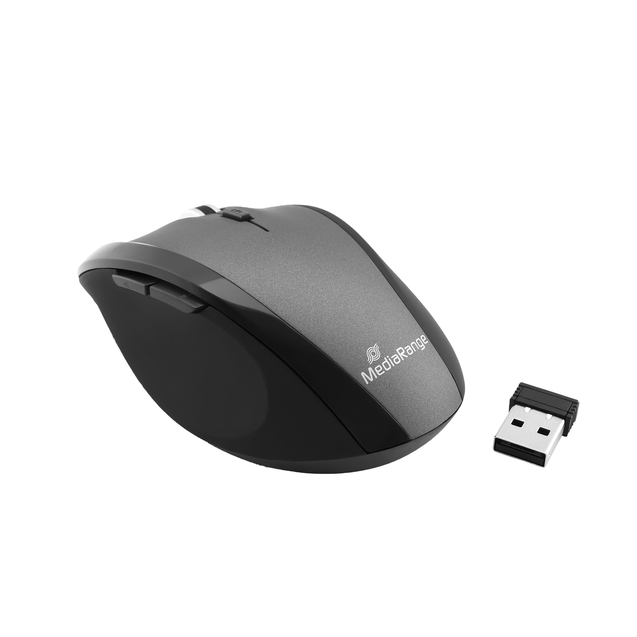 MROS203 MediaRange Optical 6-Button Wireless Mouse with Scroll-Wheel, DPIand Thumb Buttons, 1.000 - 1.600 dpi, for Right-Handers, Grey/Black