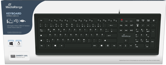 MROS101 MediaRange Wired Keyboard, QWERTY (UK), Full-Size with Numeric Keypad & Function Keys, 1.5m Cable, Black