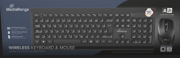 MROS104 MediaRange Wireless Keyboard and Mouse Set, QWERTY (UK)
