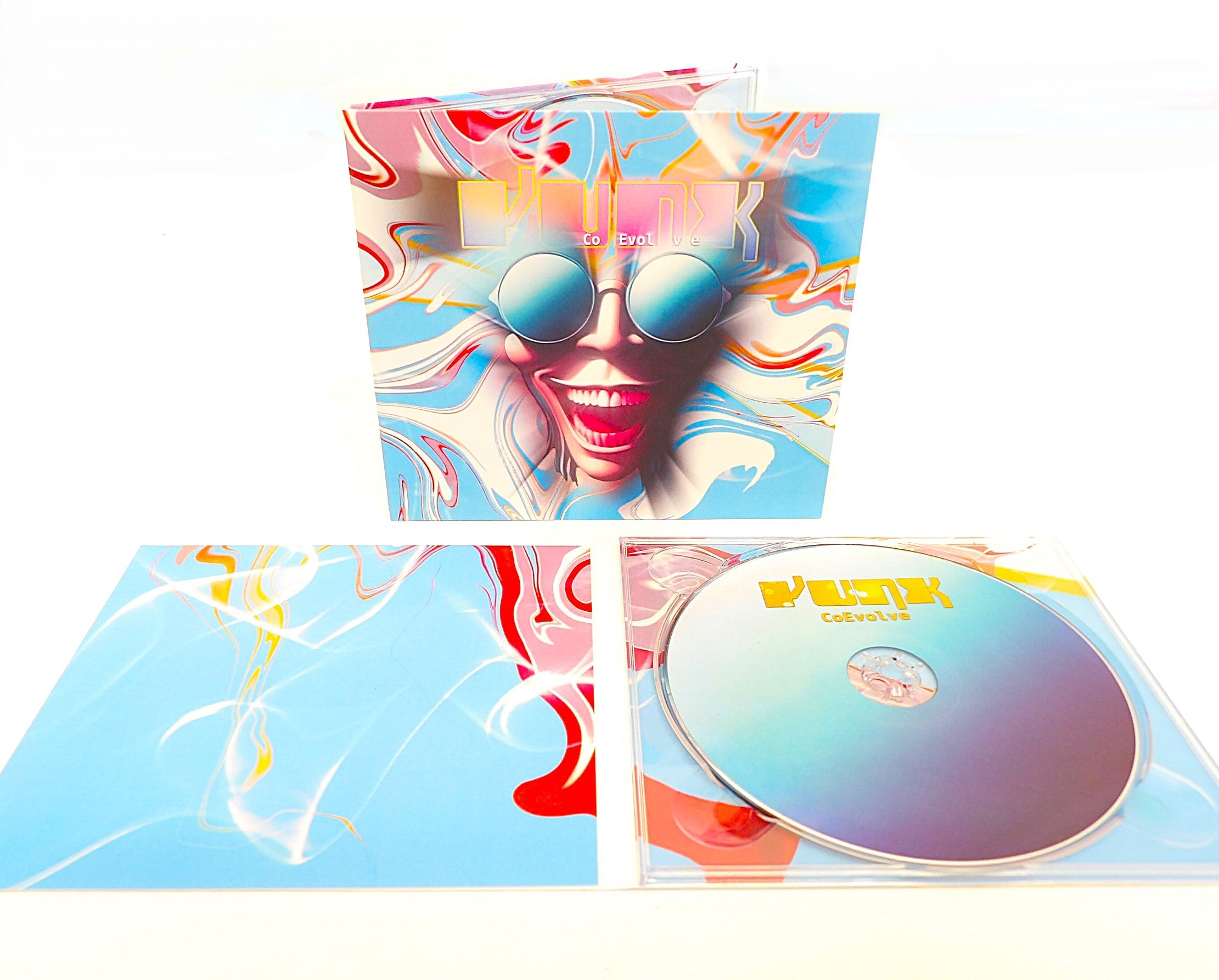 Brightly Coloured Matt Laminated 4 panel CD digipack by Alpha Duplication for Yunk