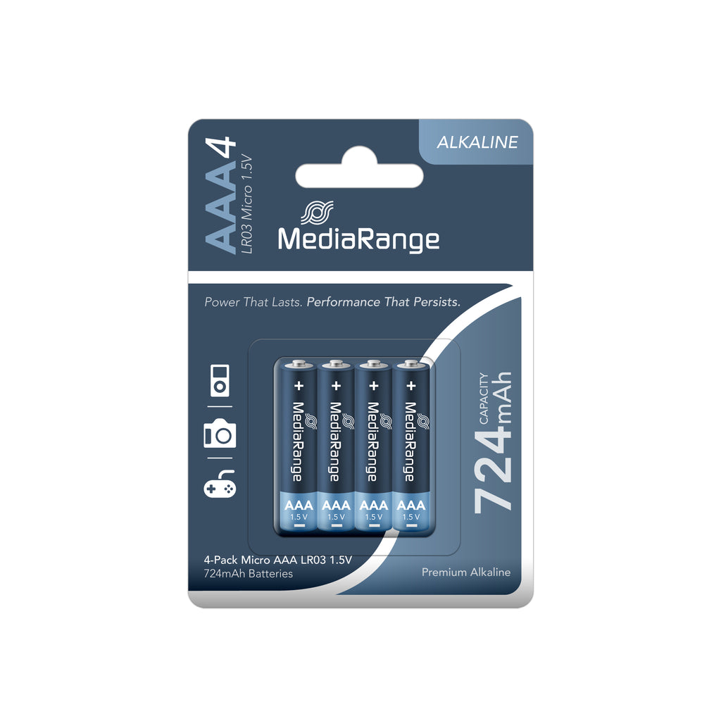 MRBAT101 MediaRange Premium Alkaline Batteries, AAA, LR03, 1.5V, Pack